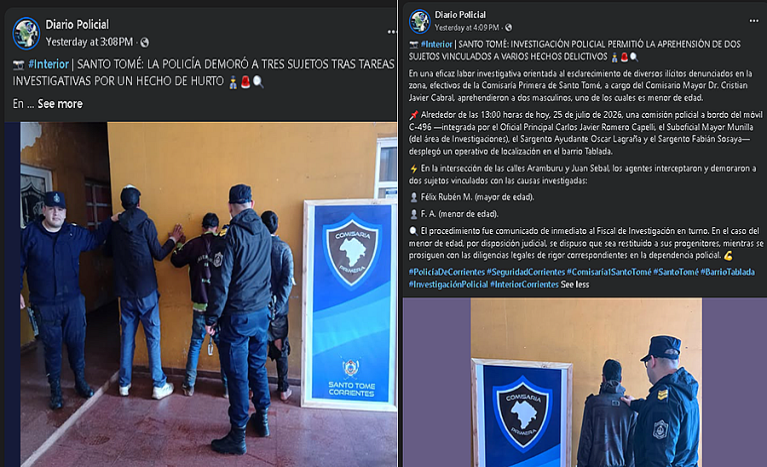 POLICIALES: Hechos Delictivos con más frecuencia en Santo Tomé.